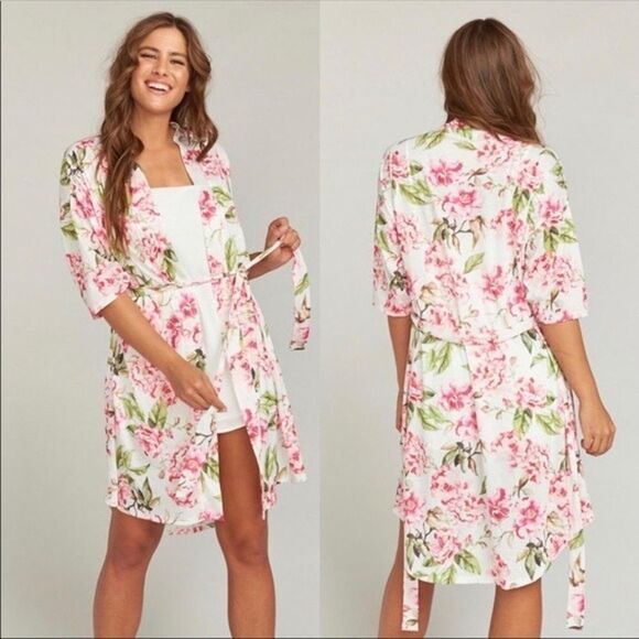 Show Me Your MuMu Garden Of Blooms White Pink Floral Bride Robe OS Girly Boho - Picture 1 of 7